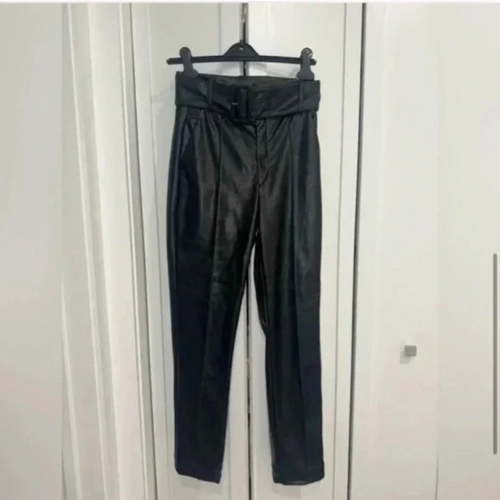 The Kooples Black High-Waist Belted Faux-Leather Pants - Picture 5 of 5